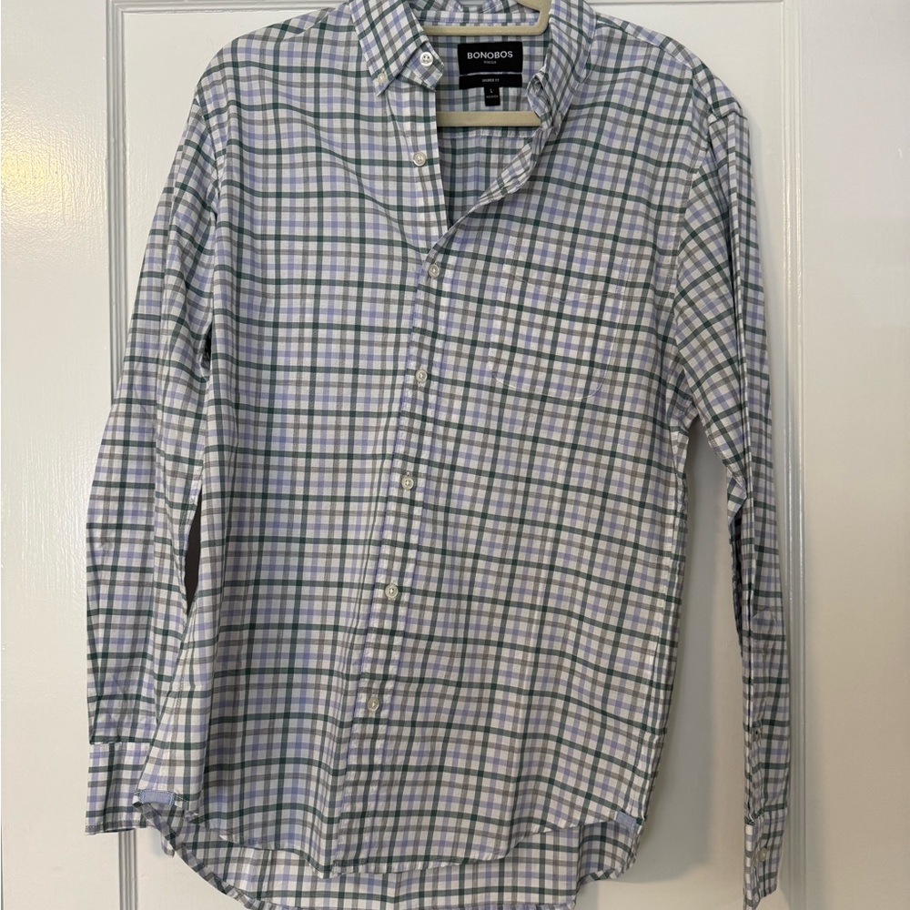 Bonobos Men's Blue and Green Checkered Shirt